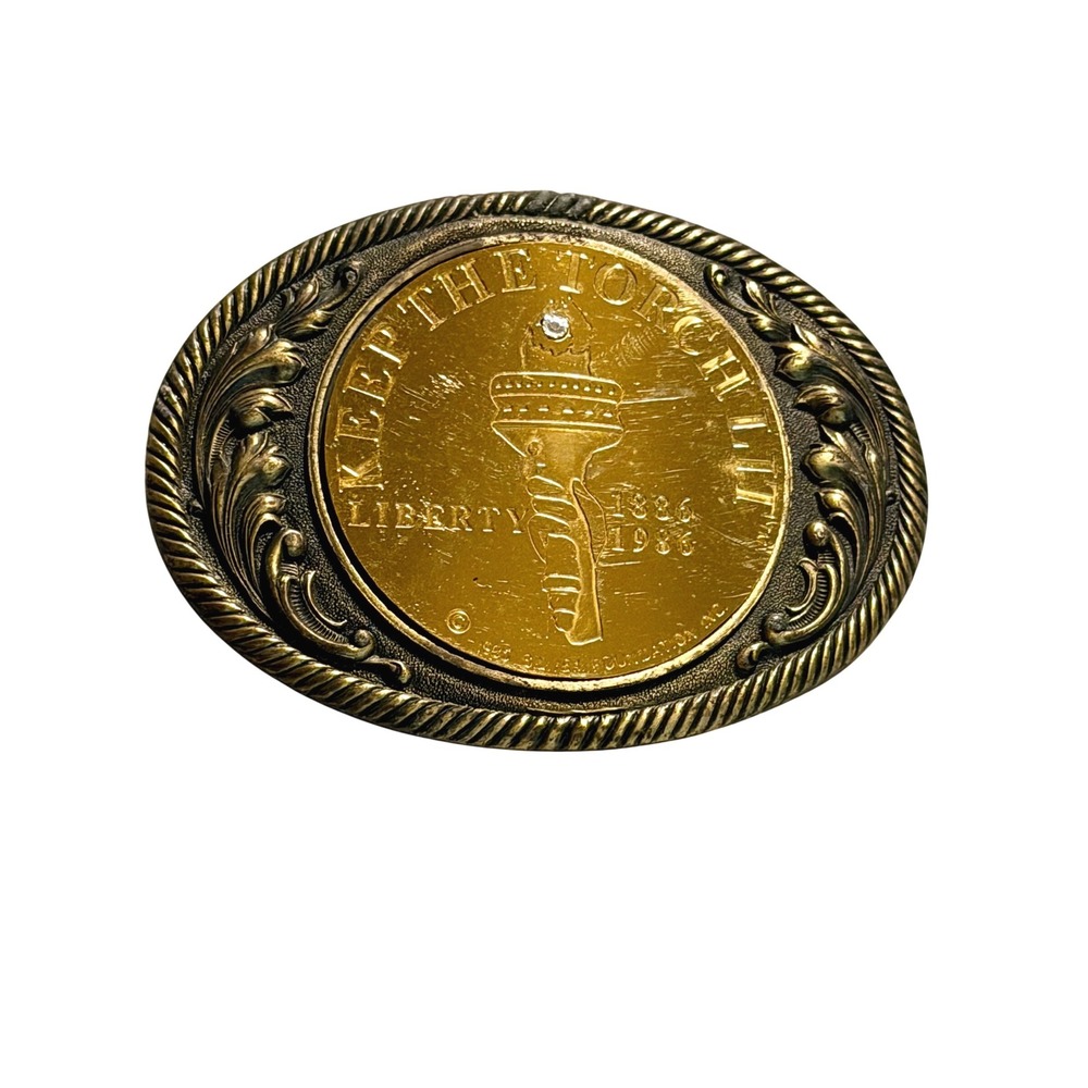 Vintage 1982 Statue of Liberty Keep The‎ Torch Lit Belt Buckle Weingeroff USA